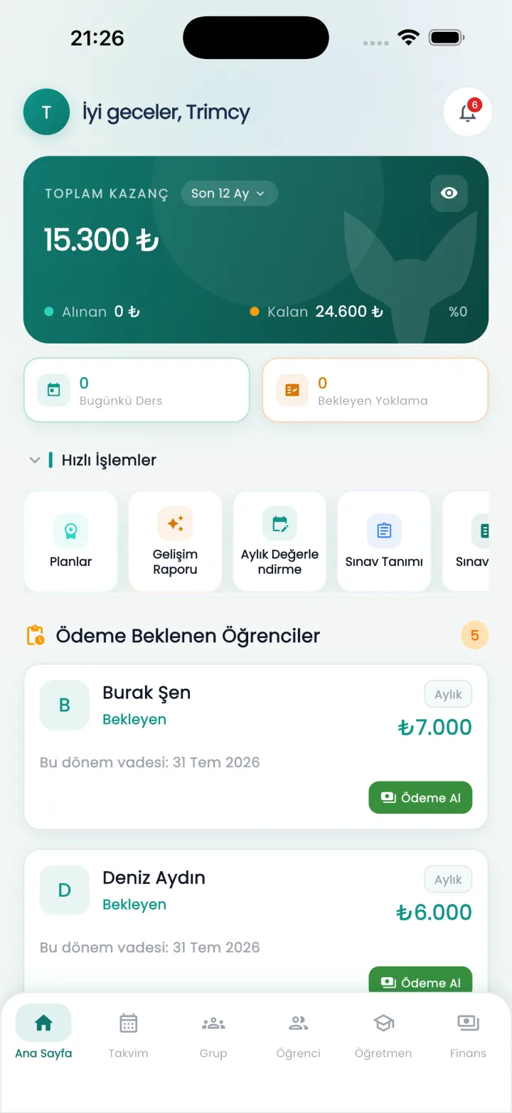 Trimcy uygulaması akademik kategori ana ekranı